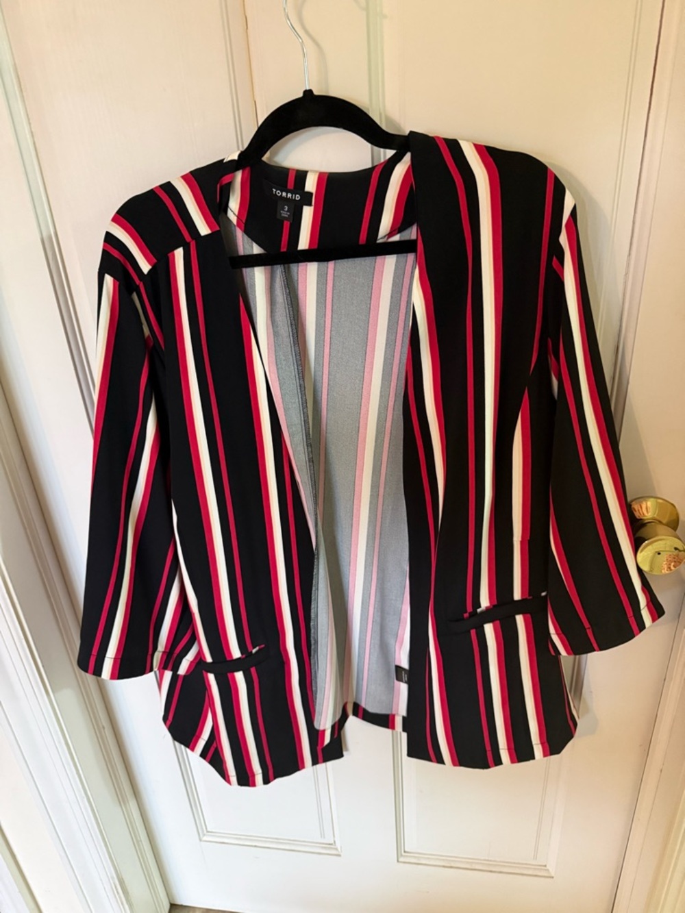 torrid Black, Pink & White Striped Open Blazer